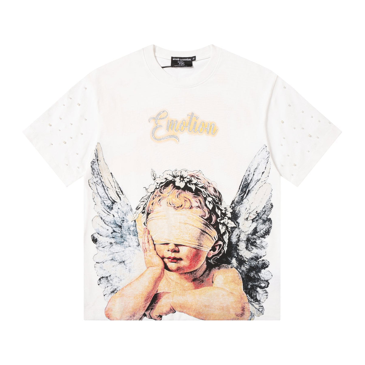 MIXED EMOTION Angel Graphic Pearl-Sleeve T-Shirt — front